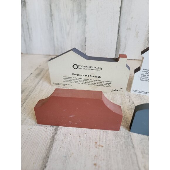 Wooden cats meow village drug store Snowman house shelf sitter set - Picture 6 of 9